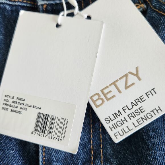 Ganni Betzy Dark Blue Stone High Rise Slim Flare Full Length Jean 26/32 NWT $195 - Picture 9 of 11